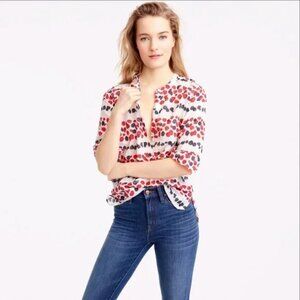 J Crew Popover Blouse Berries Print Cotton Silk 8